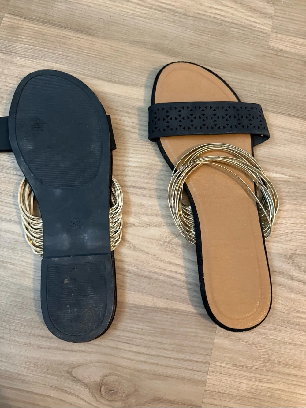 Gold and Black Women’s Slide Sandals - Fashionable Summer Slip-Ons